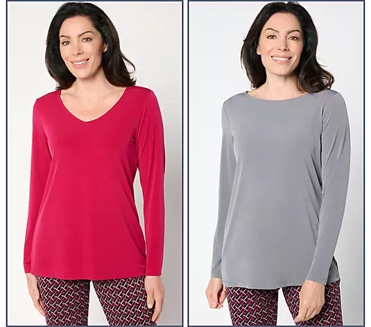 💥QthtVC Last Day Christmas Sale!!!🎉Susan Graver Modern Essentials Set of 2 Liquid Knit Tops