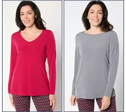 💥QthtVC Last Day Christmas Sale!!!🎉Susan Graver Modern Essentials Set of 2 Liquid Knit Tops