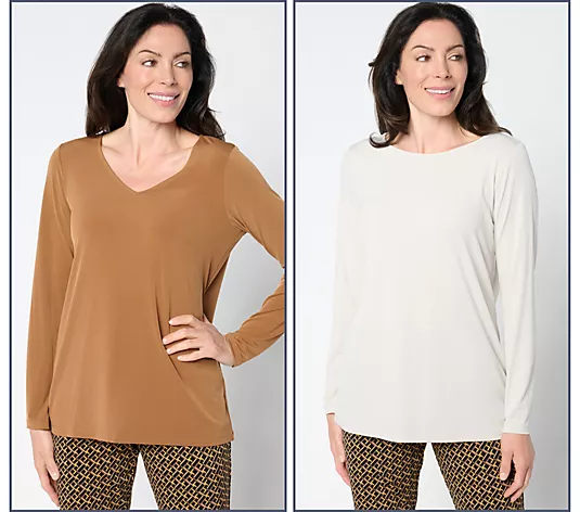 💥QthtVC Last Day Christmas Sale!!!🎉Susan Graver Modern Essentials Set of 2 Liquid Knit Tops