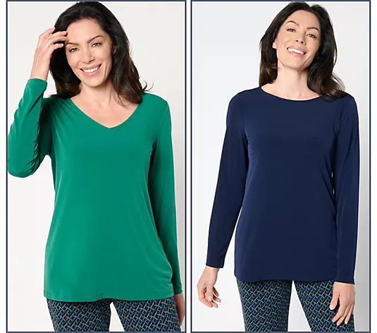 💥QthtVC Last Day Christmas Sale!!!🎉Susan Graver Modern Essentials Set of 2 Liquid Knit Tops