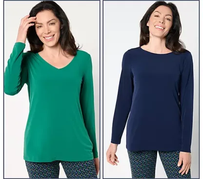 💥QthtVC Last Day Christmas Sale!!!🎉Susan Graver Modern Essentials Set of 2 Liquid Knit Tops