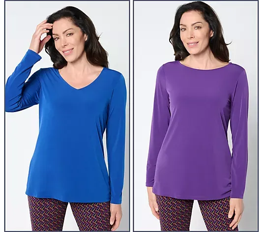 💥QthtVC Last Day Christmas Sale!!!🎉Susan Graver Modern Essentials Set of 2 Liquid Knit Tops