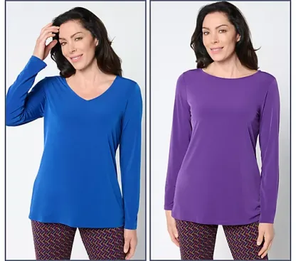 💥QthtVC Last Day Christmas Sale!!!🎉Susan Graver Modern Essentials Set of 2 Liquid Knit Tops