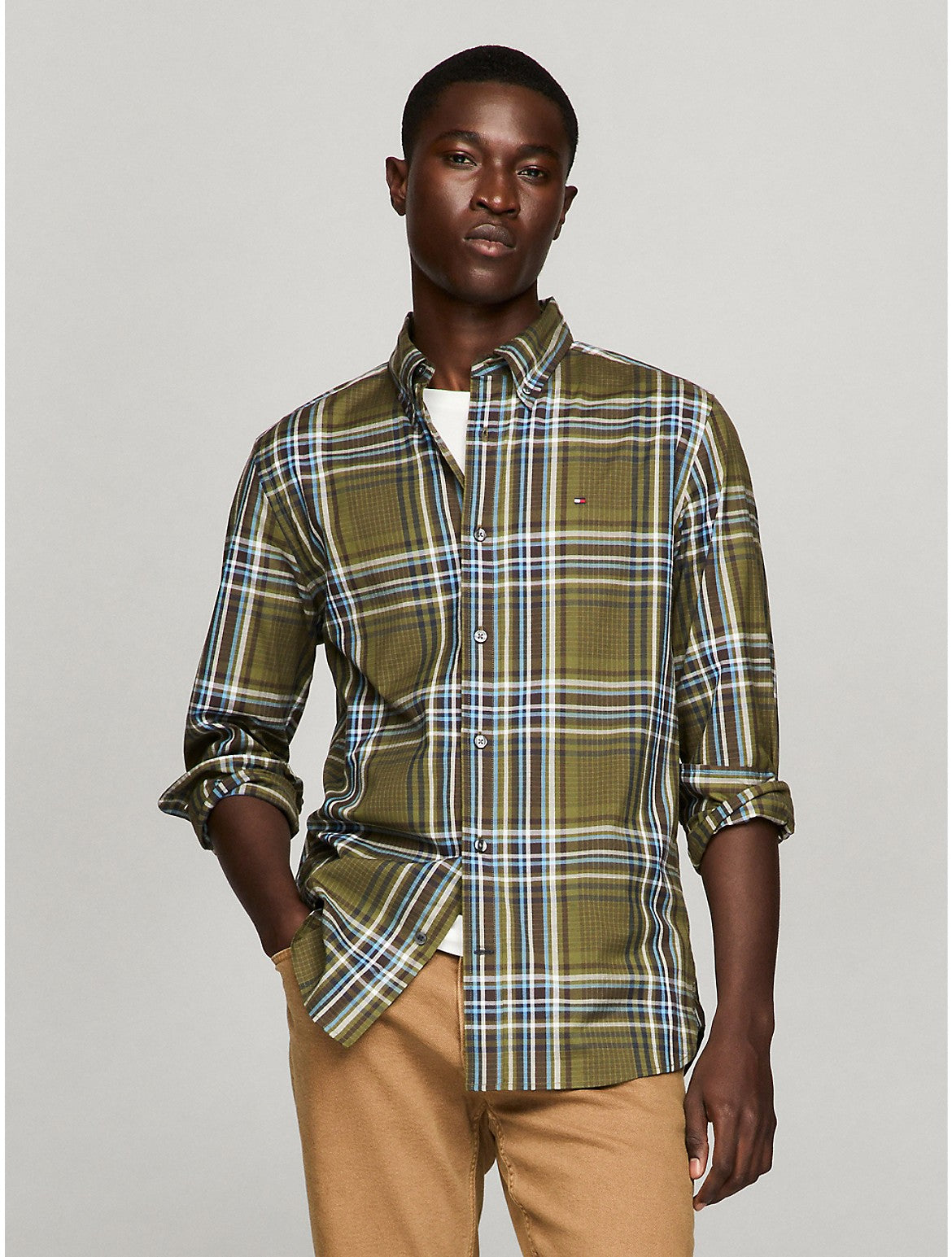 Tothtmmy Hilfigthter Men's THFlex Plaid Regular Fit Poplin Shirt