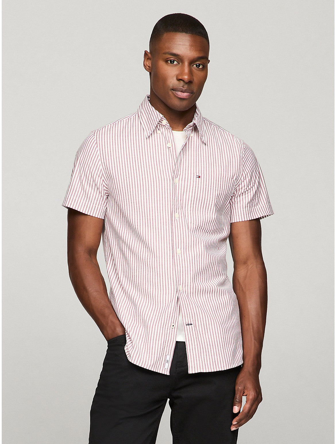 Tothtmmy Hilfigthter Men's Short-Sleeve Stripe Slim Fit Poplin Shirt