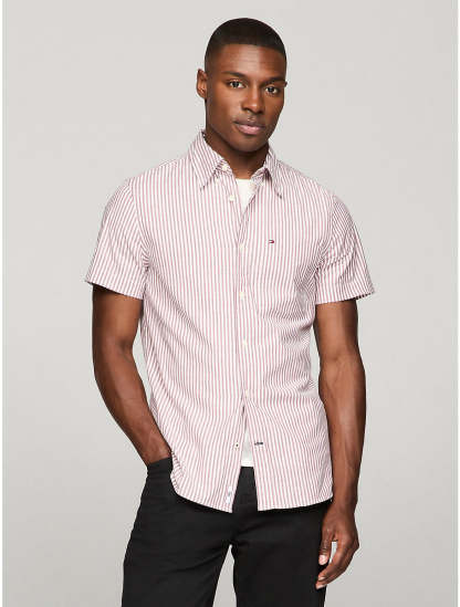 Tothtmmy Hilfigthter Men's Short-Sleeve Stripe Slim Fit Poplin Shirt