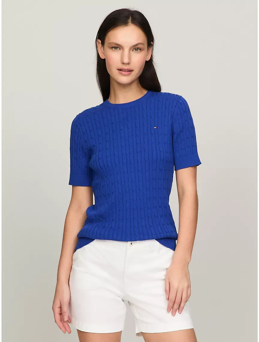 Short-Sleeve Cable Sweater