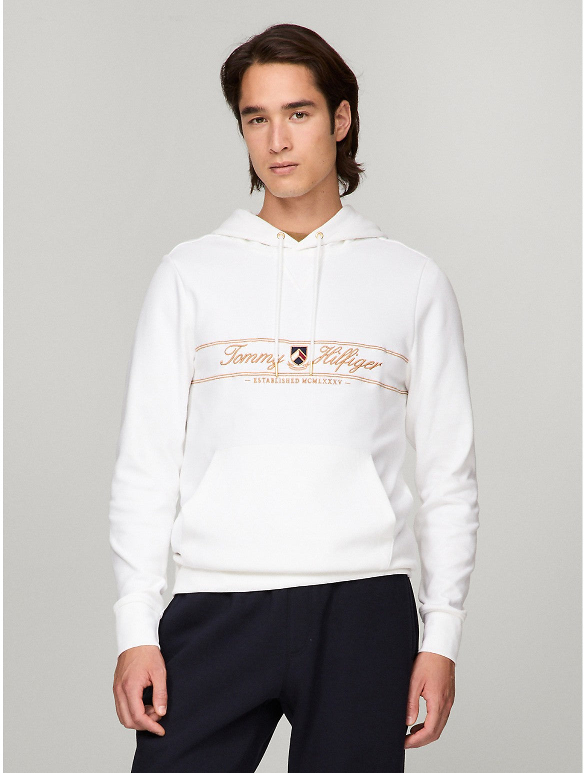 Tothtmmy Hilfigthter Men's Embroidered TH Script Logo Hoodie