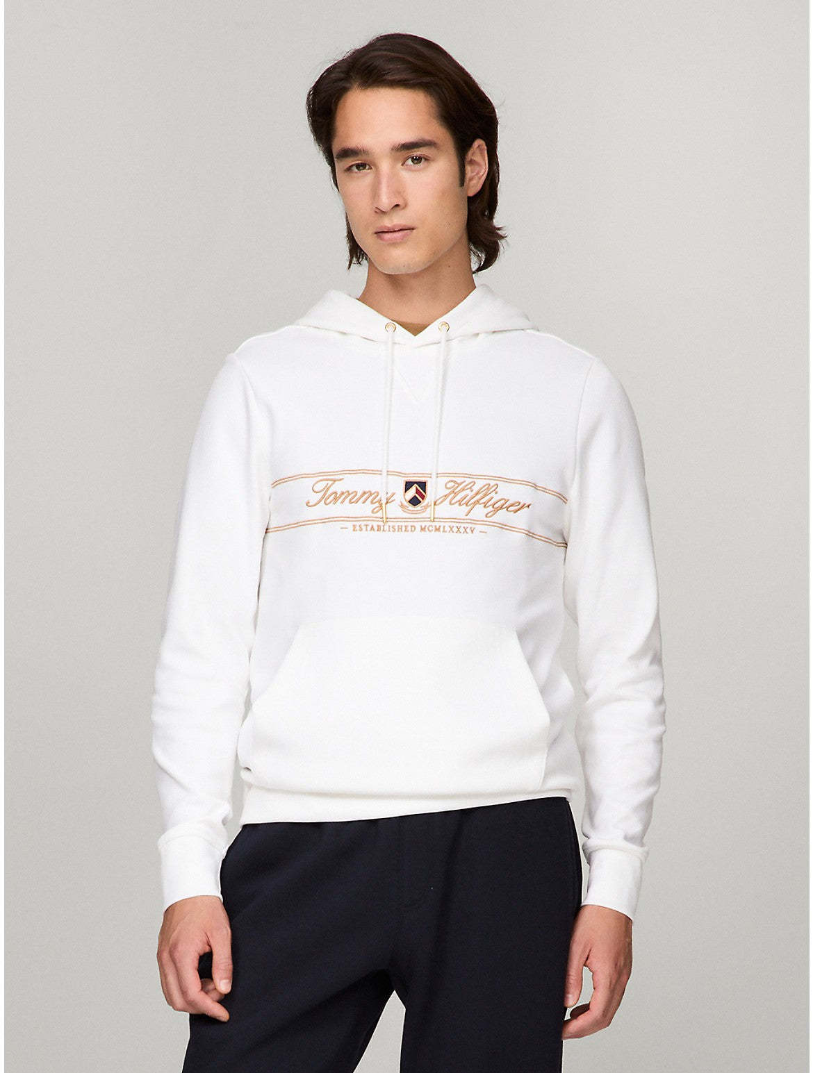 Tothtmmy Hilfigthter Men's Embroidered TH Script Logo Hoodie