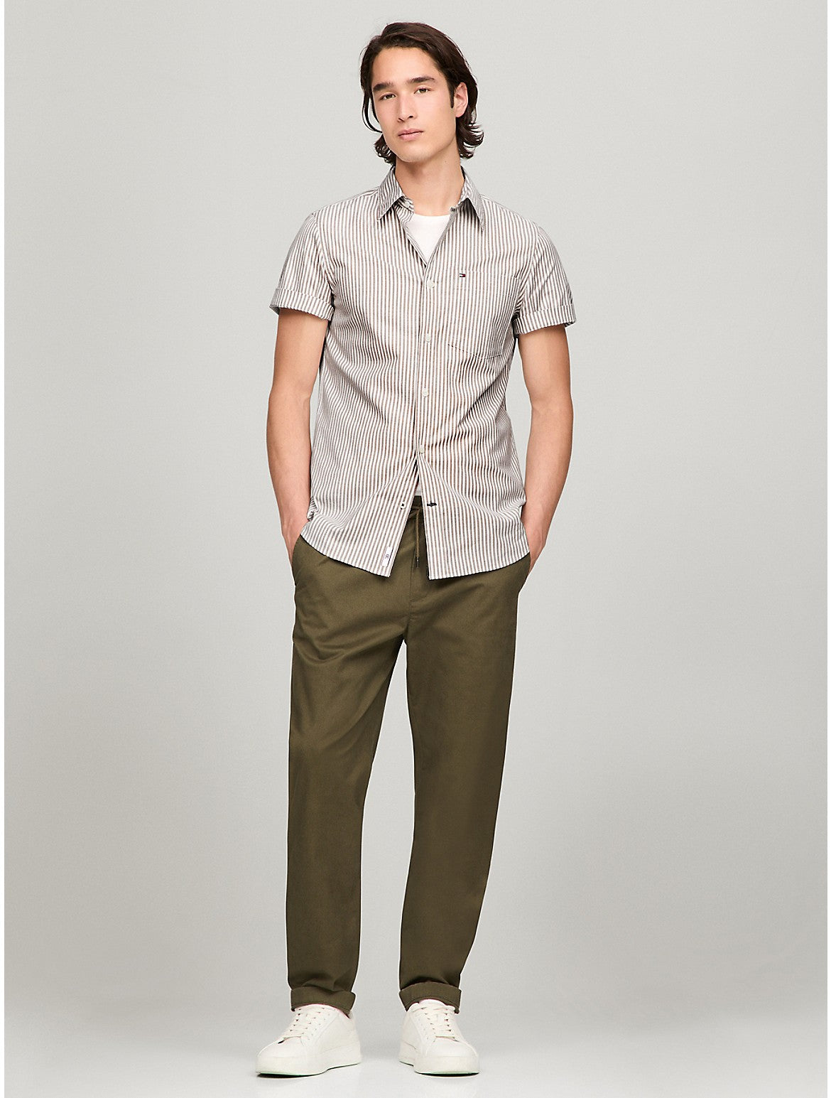 Tothtmmy Hilfigthter Men's Short-Sleeve Stripe Slim Fit Poplin Shirt