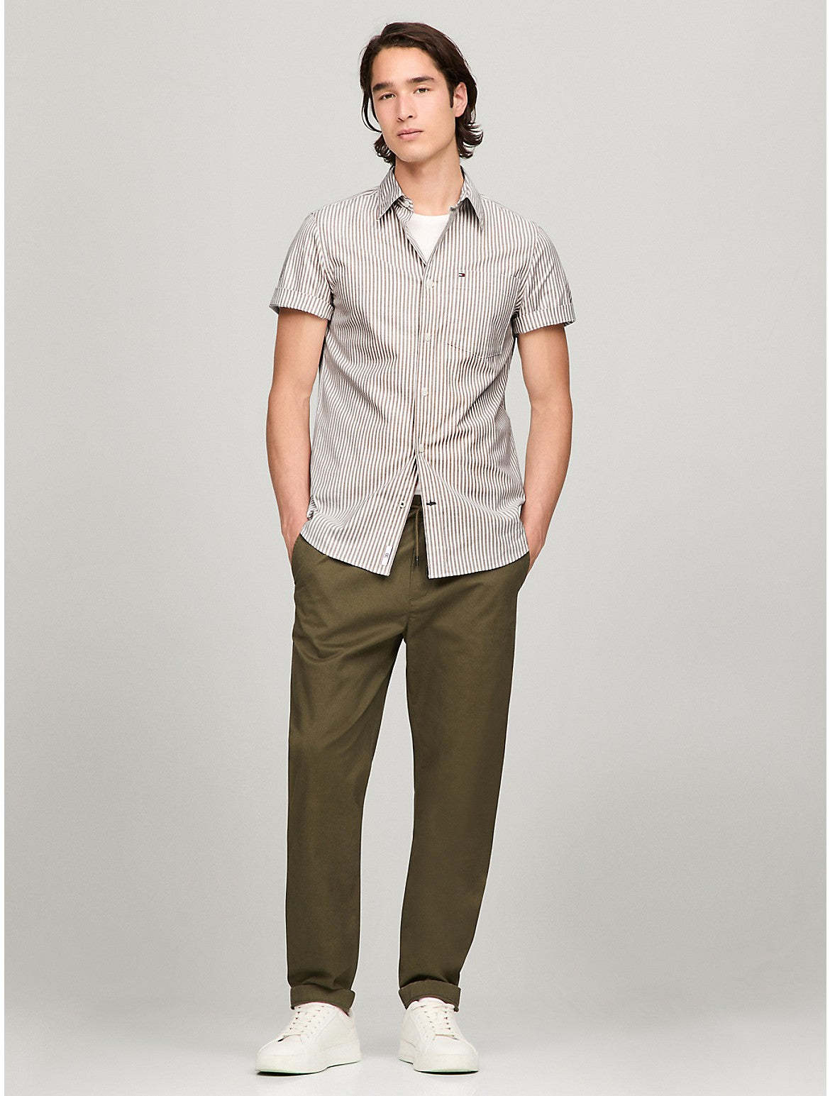Tothtmmy Hilfigthter Men's Short-Sleeve Stripe Slim Fit Poplin Shirt