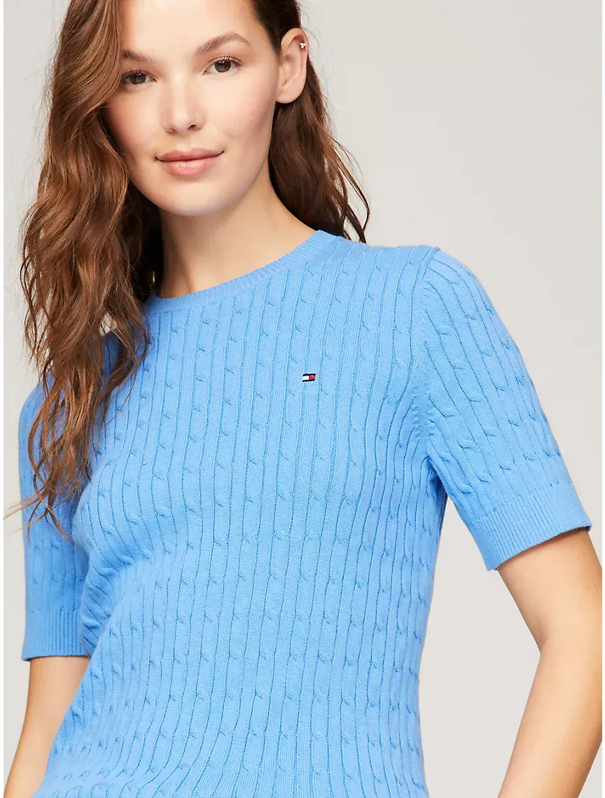 Short-Sleeve Cable Sweater