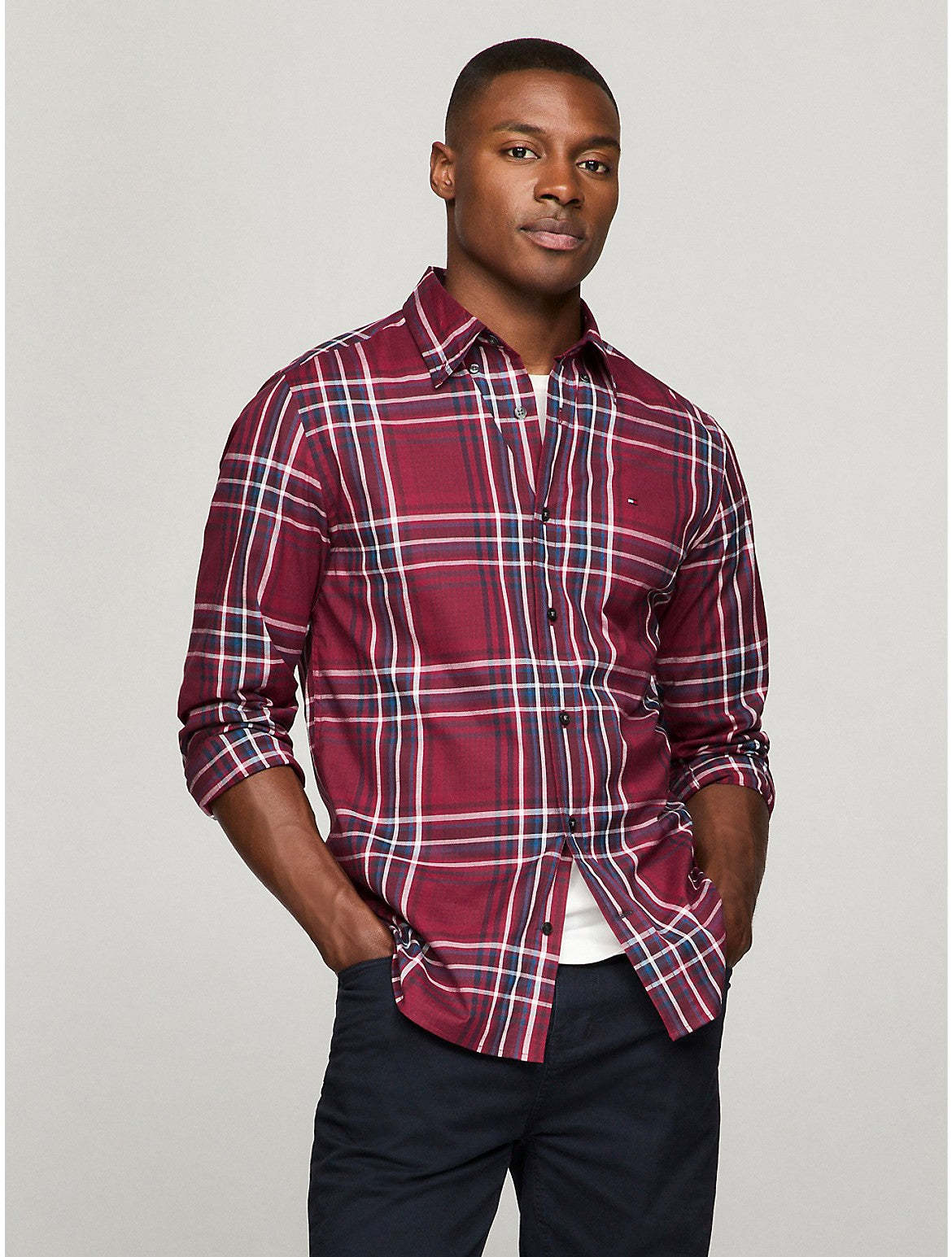 Tothtmmy Hilfigthter Men's THFlex Plaid Regular Fit Poplin Shirt