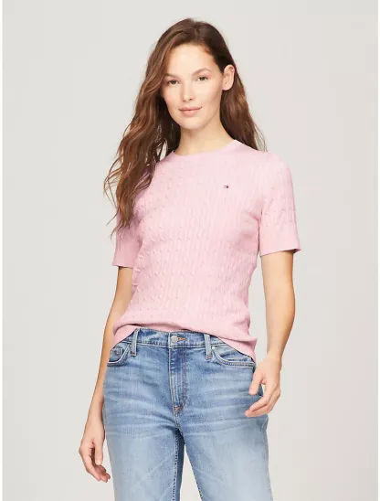 Short-Sleeve Cable Sweater