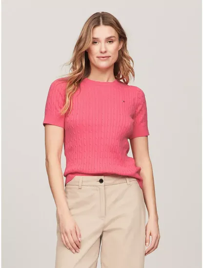 Short-Sleeve Cable Sweater