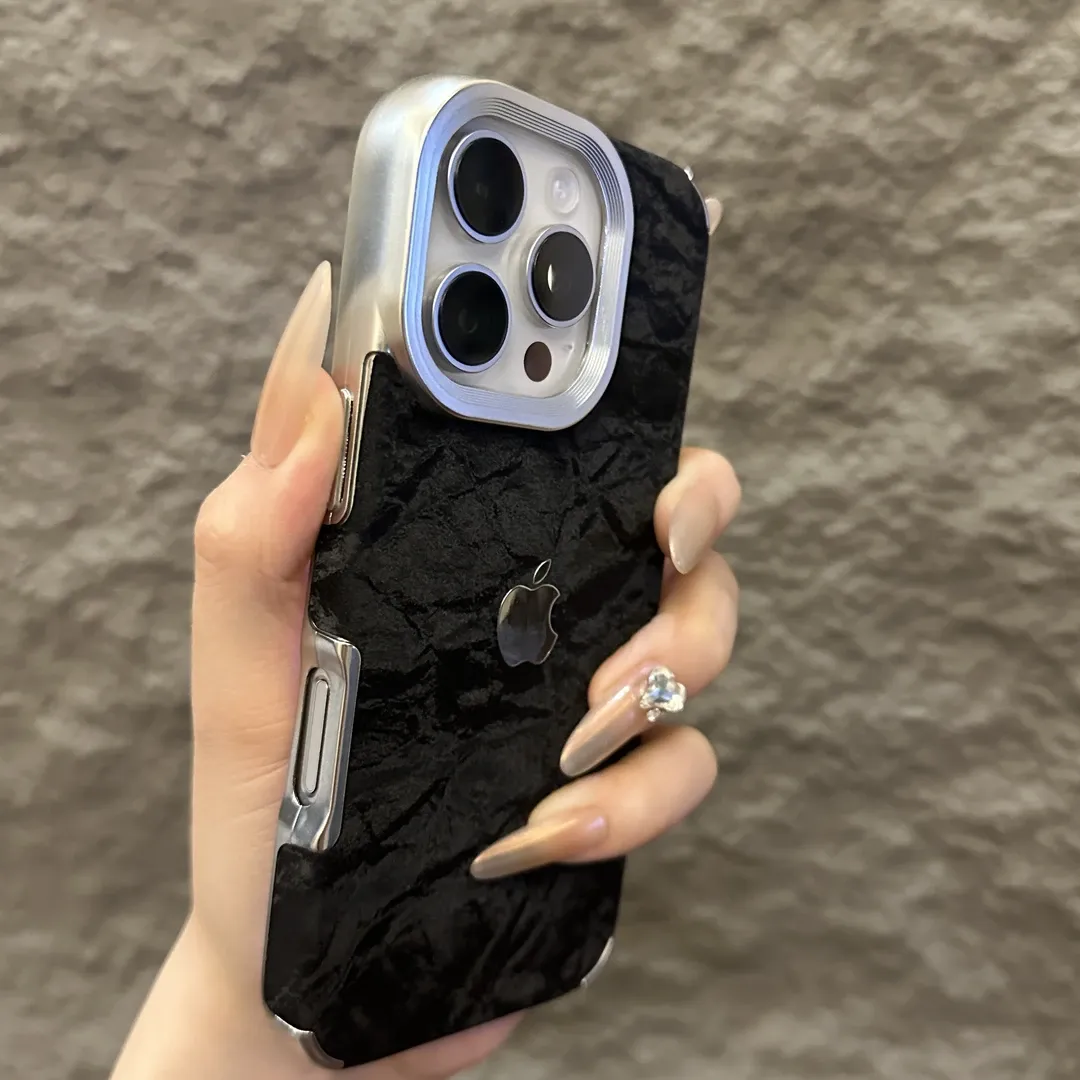Electroplated flannel snow mountain pattern mobile phone case for iPho