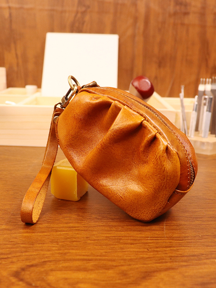 New style vegetable tanned leather retro wrinkled bag lipstick bag