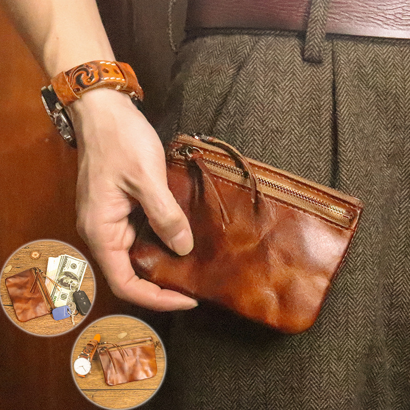 Top layer cowhide vintage distressed coin purse