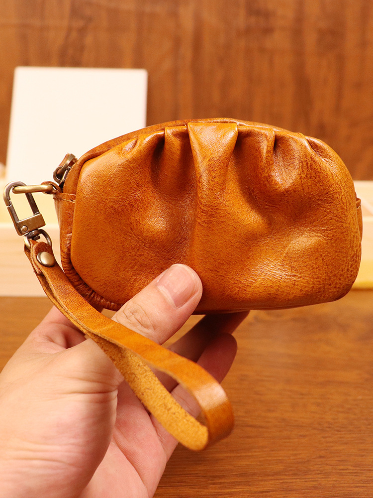 New style vegetable tanned leather retro wrinkled bag lipstick bag