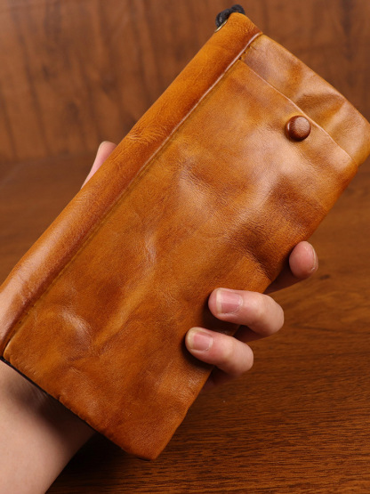 New top layer cowhide handmade long wallet