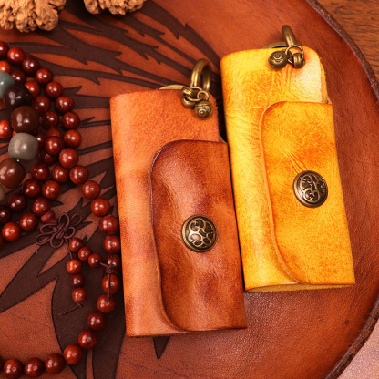 New top layer cowhide vegetable tanned leather key bag