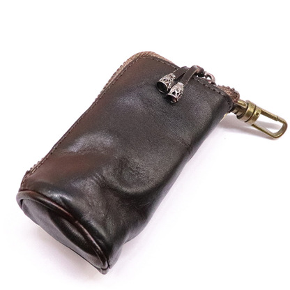 Top layer cowhide vegetable tanned leather vintage distressed key bag