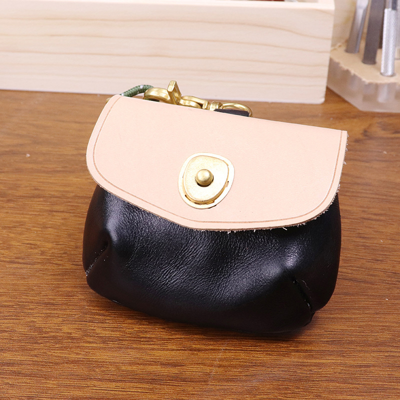 New top layer cowhide headphone bag neck hanging coin purse