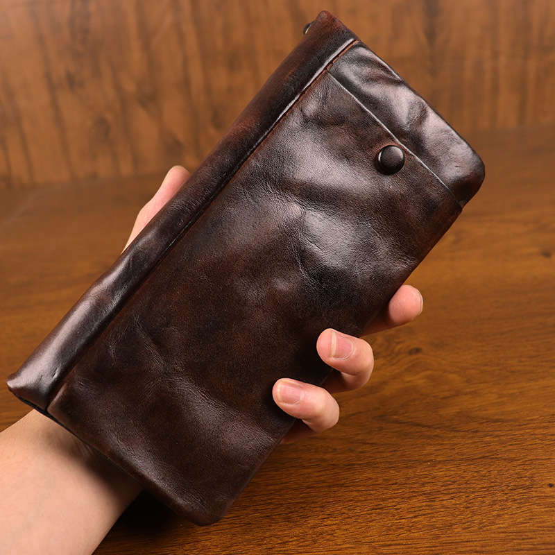 New top layer cowhide handmade long wallet