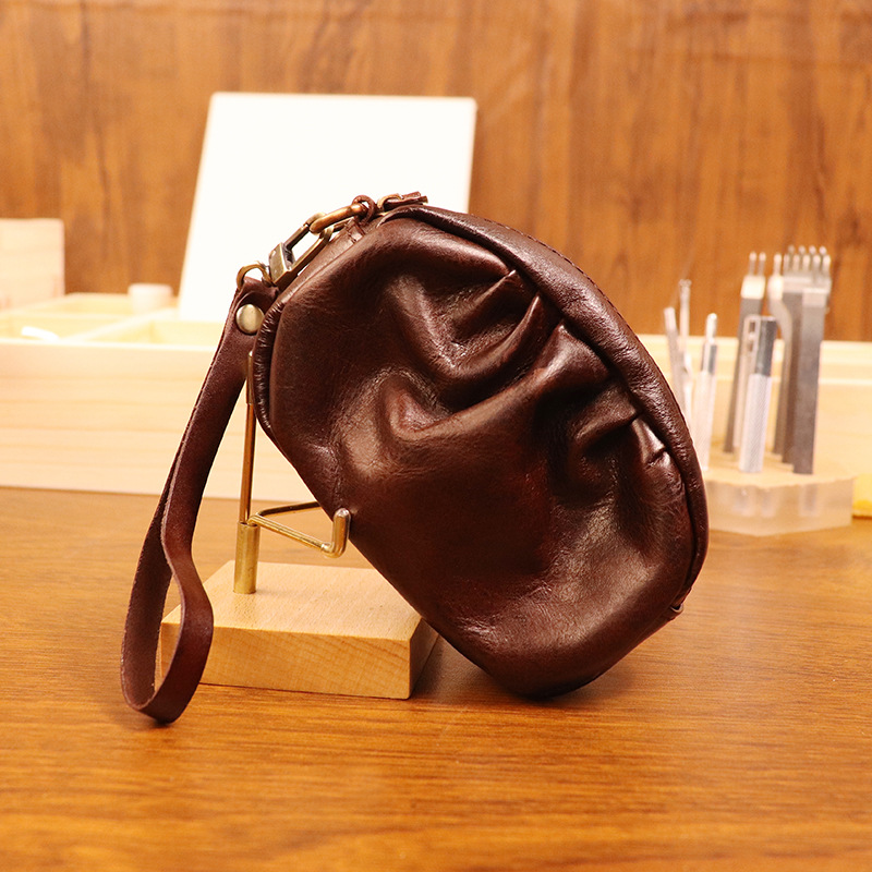 New style vegetable tanned leather retro wrinkled bag lipstick bag