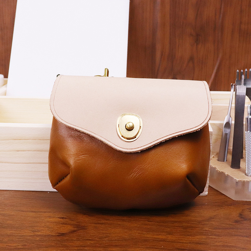 New top layer cowhide headphone bag neck hanging coin purse