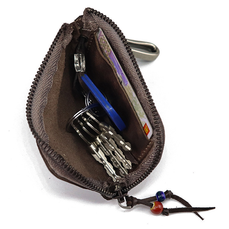 Top layer cowhide old washed retro style key bag