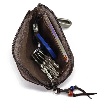 Top layer cowhide old washed retro style key bag