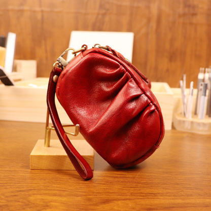 New style vegetable tanned leather retro wrinkled bag lipstick bag