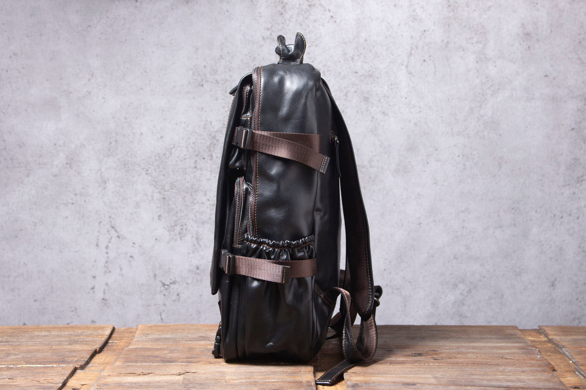 black leather backpack mens