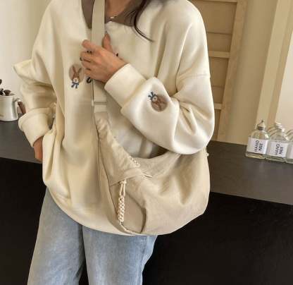 Women's Fashion Plain Color Nylon Crossbody Bag
