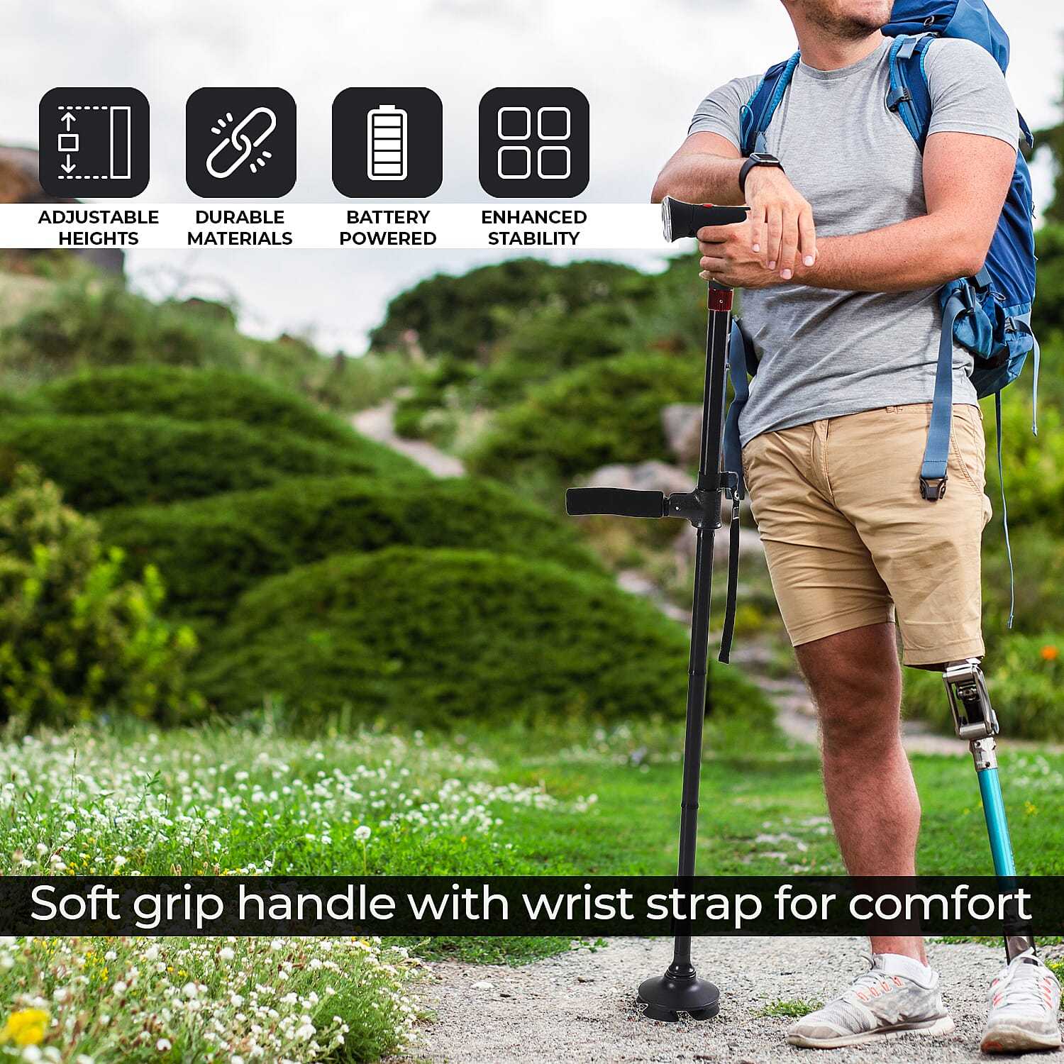 Smart Easy Up Cane With 2 Handle & Anti Slip Base