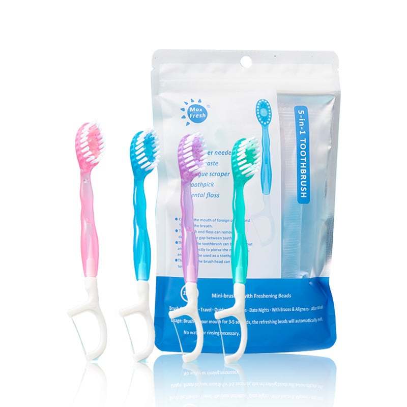 🔥🎁5 in 1 Mini Toothbrush & Floss & Tongue Scraper & Toothpick Set