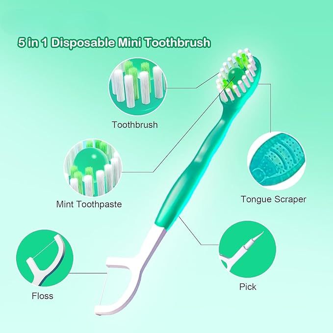 🔥🎁5 in 1 Mini Toothbrush & Floss & Tongue Scraper & Toothpick Set