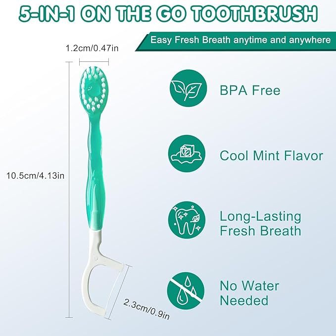 🔥🎁5 in 1 Mini Toothbrush & Floss & Tongue Scraper & Toothpick Set