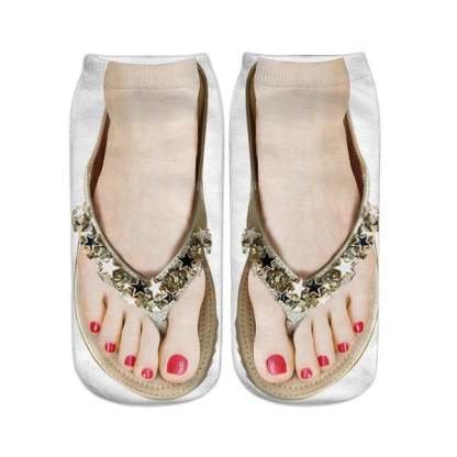 Women Manicure Print Flip Flop Socks