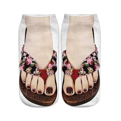 Women Manicure Print Flip Flop Socks