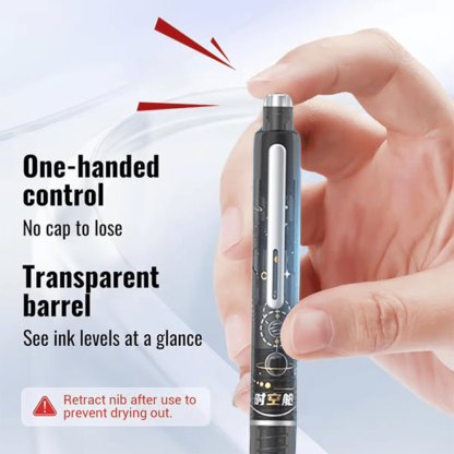 Fountain Pen Retractable:0.38mm Blue&Black Ink Transparent Barrel Includes 5 Refillable Ink Cartridges