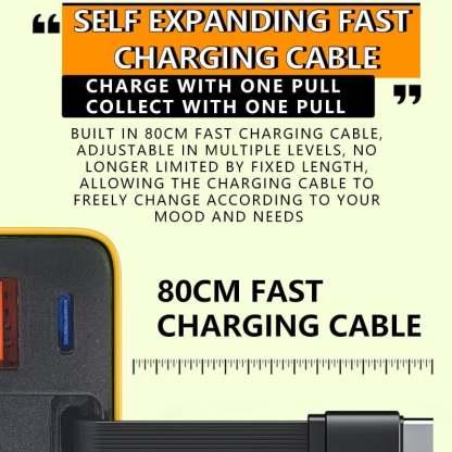3 in 1 GaN Charger,Scalable 80W MAX fast charger module with Type-C cable and 2 USB ports
