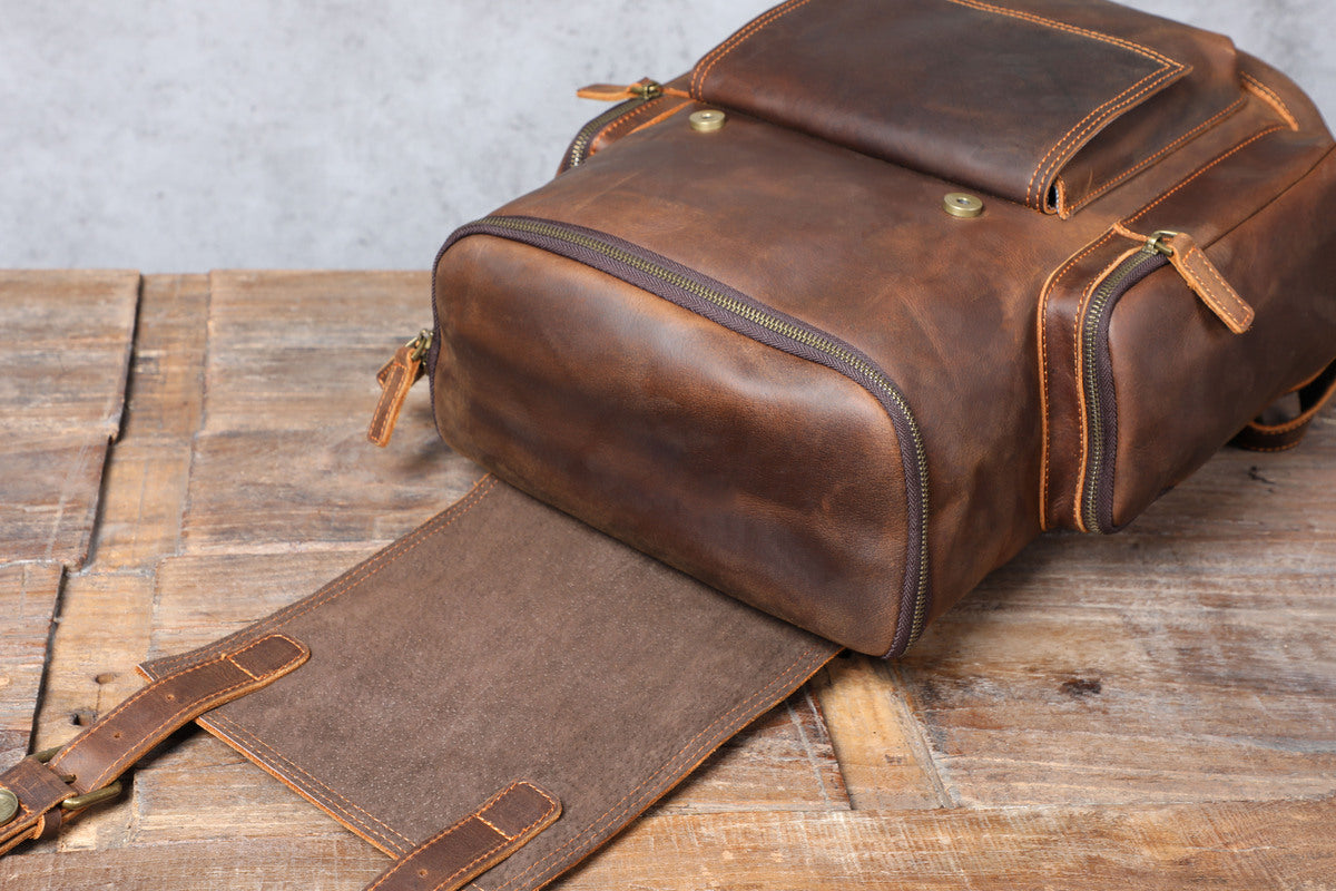 laptop taupe carryall distressed leather backpack