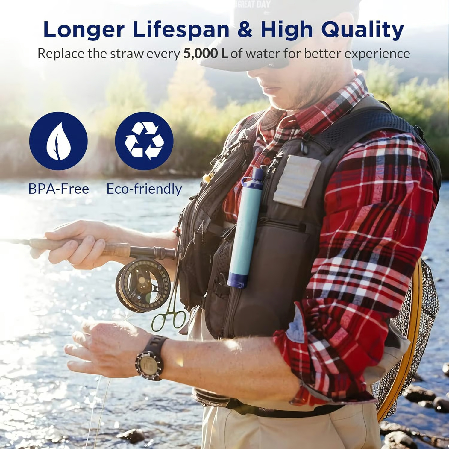 Personal Straw Water Filter for Camping, Hiking, Survival, Emergency, Travel