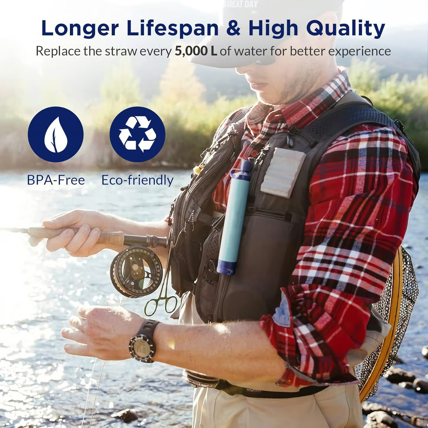 Personal Straw Water Filter for Camping, Hiking, Survival, Emergency, Travel