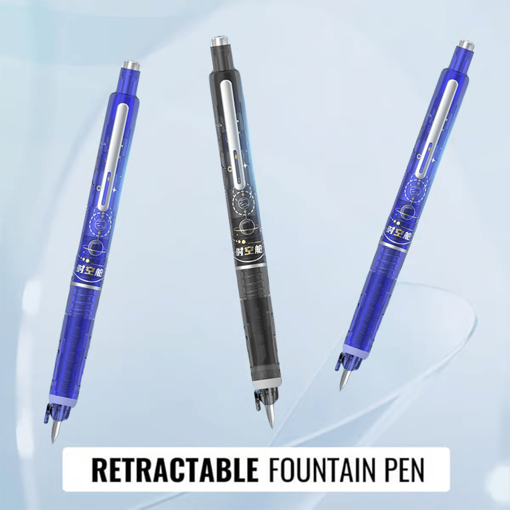 Fountain Pen Retractable:0.38mm Blue&Black Ink Transparent Barrel Includes 5 Refillable Ink Cartridges