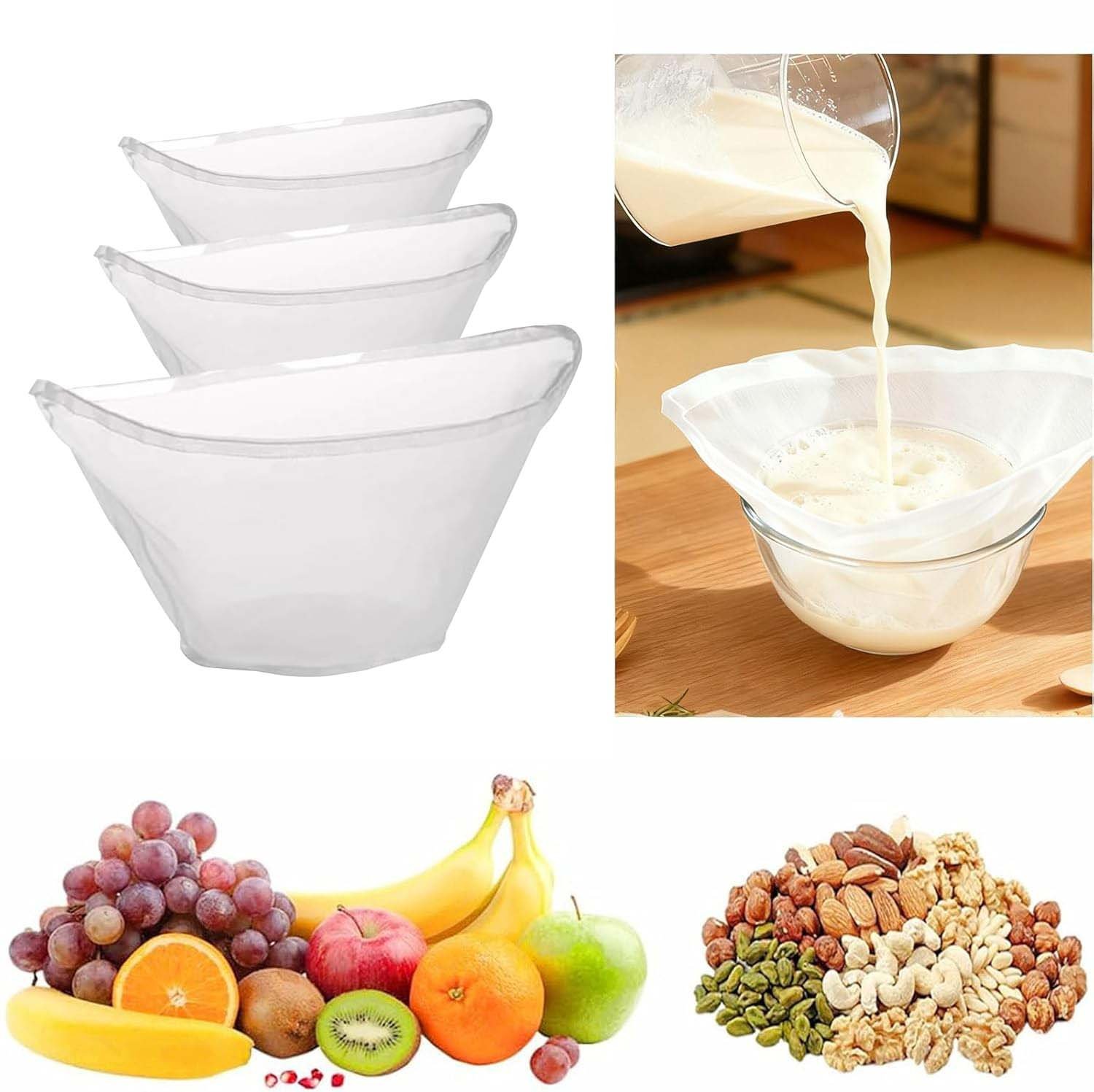 🏆 60K+ SOLD! 🌿✨ Food-Grade Nylon Filter Bag – Smooth Nut Milks, Juices & Easy Straining