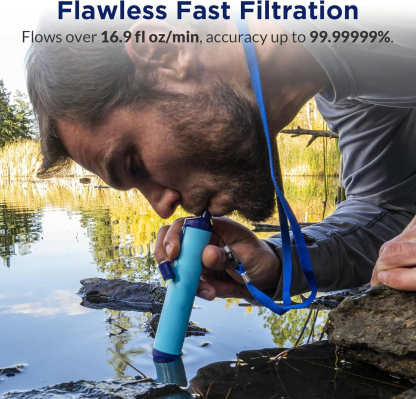 Personal Straw Water Filter for Camping, Hiking, Survival, Emergency, Travel