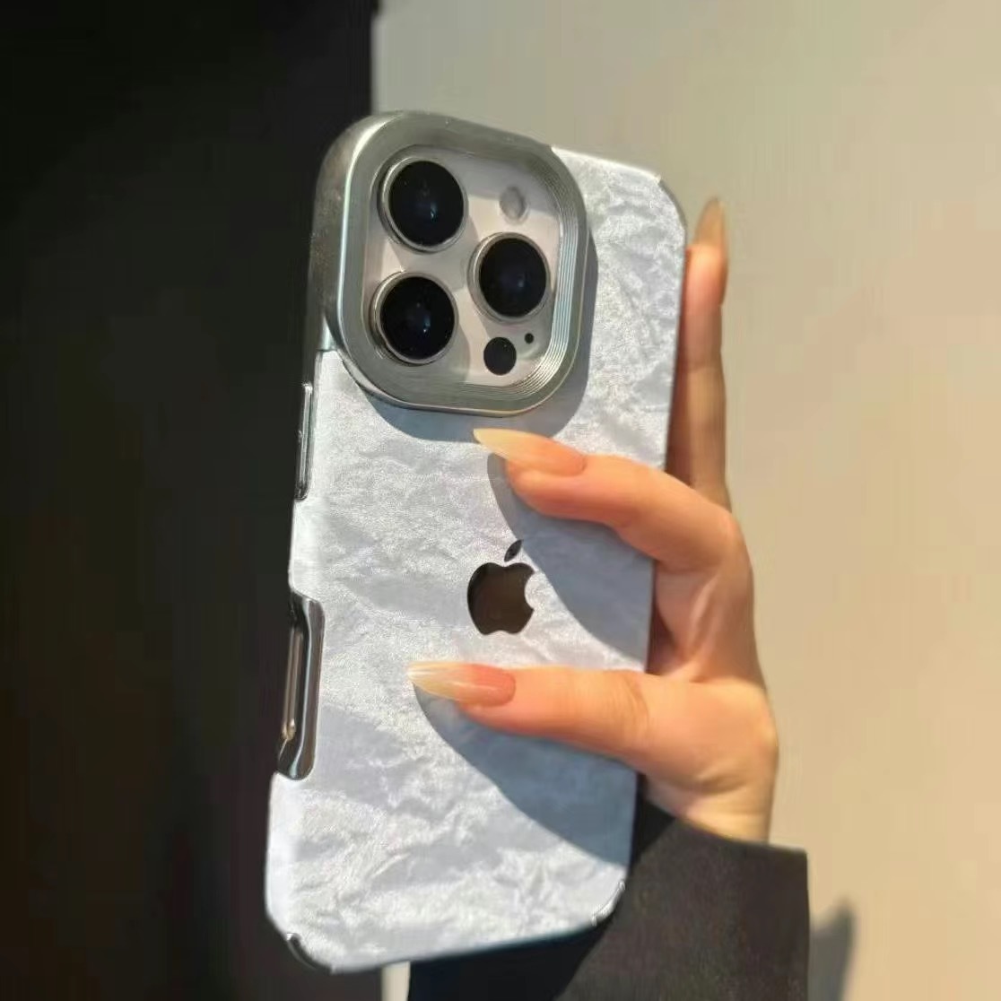 Electroplated flannel snow mountain pattern mobile phone case for iPhone